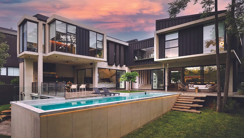 Spacious villa with balcony overlooking a courtyard